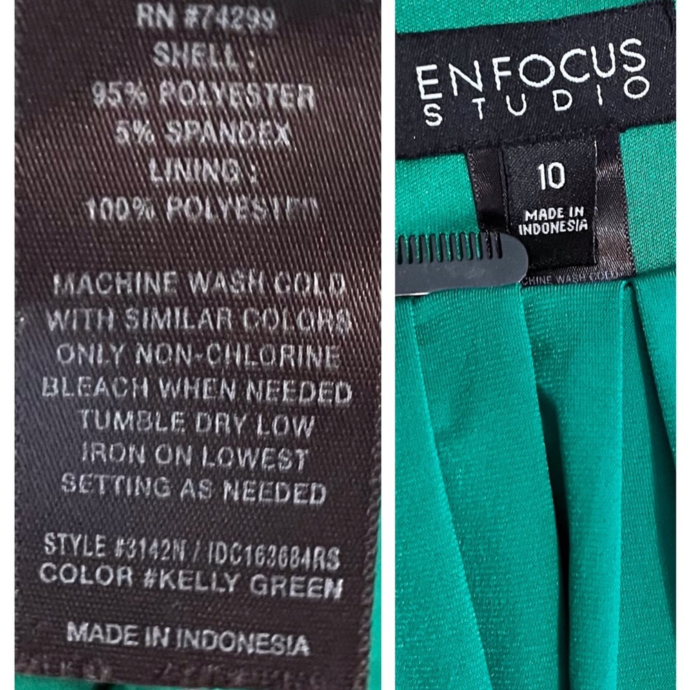 Enfocus Studio green sleeveless dress with fitted ruched waist front pleating - Picture 9 of 16